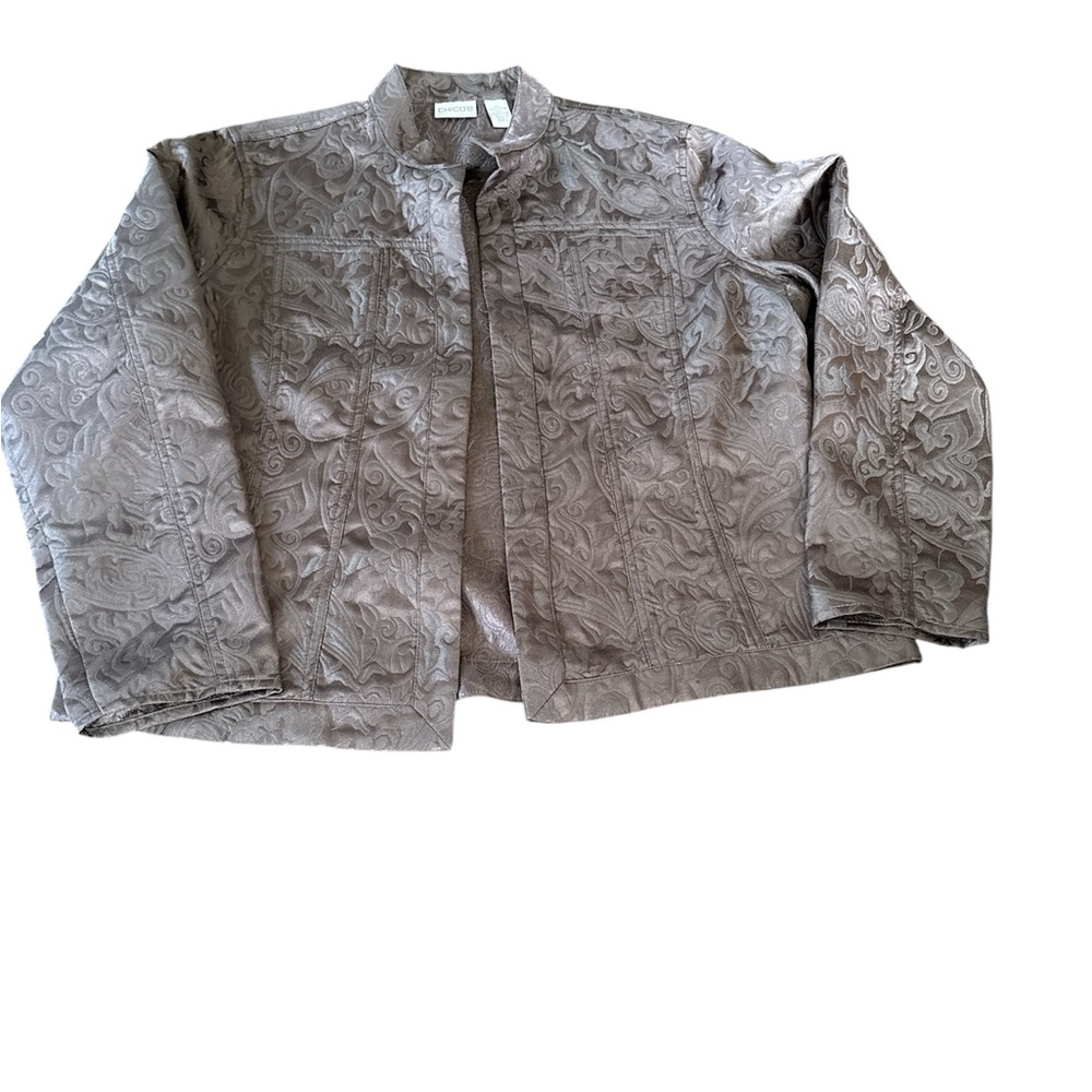 Chico's Luxe Brown Paisley Embroidered Jacket - Size 3